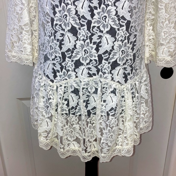 NEW FREE PEOPLE Sheer Lace White Peasant Tunic Blouse Sexy Babydoll Hi-Low Top S - Picture 6 of 13